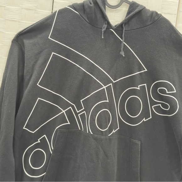 ADIDAS-CHANDAIL Hoodie Unisex Size 2XL Black Essentials Giant Logo Cotton Blend - Picture 6 of 13